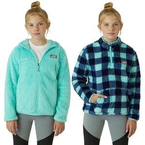 2 Pack Eddie Bauer Girls Ultra Soft Sherpa Fleece Hoodie & Sweatshirt - Aqua - S